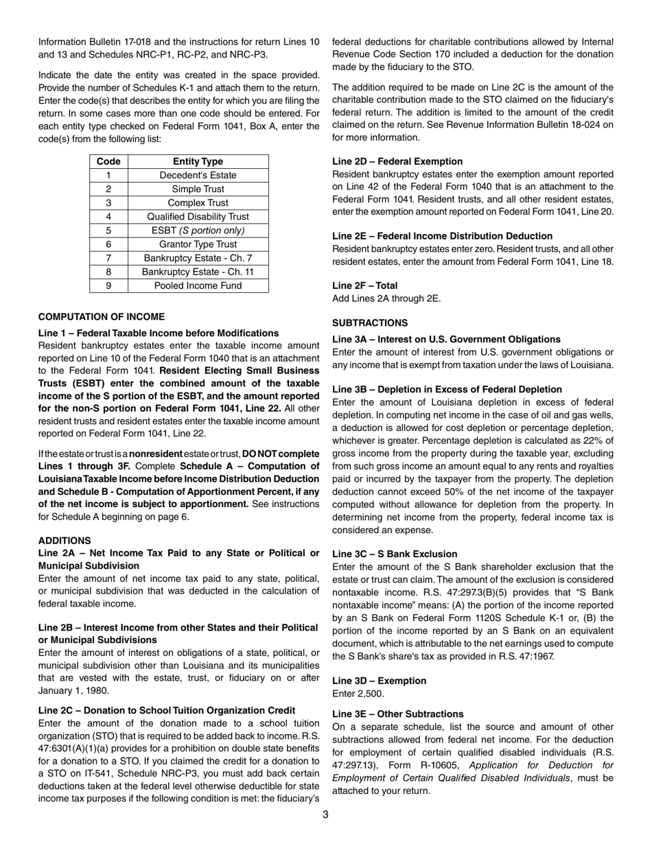 Instructions for Form IT-541 Fiduciary Income Tax Return - Louisiana, Page 3