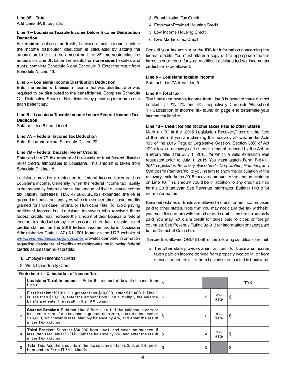 Instructions for Form IT-541 Fiduciary Income Tax Return - Louisiana, Page 4