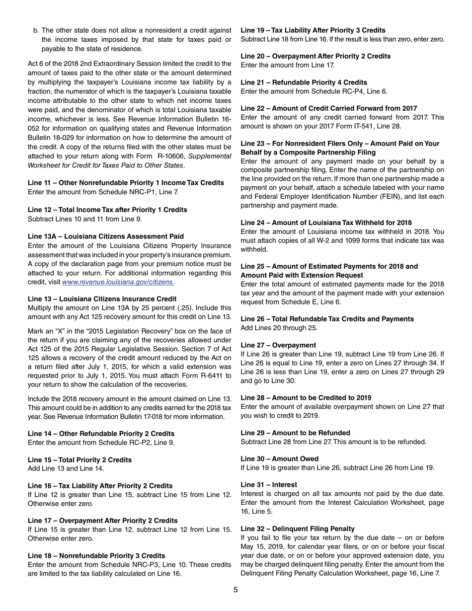 Instructions for Form IT-541 Fiduciary Income Tax Return - Louisiana, Page 5