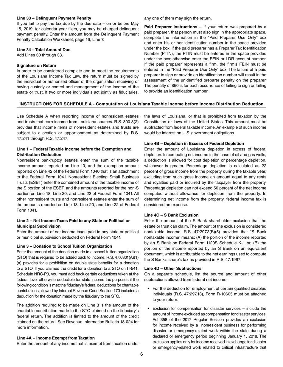 Instructions for Form IT-541 Fiduciary Income Tax Return - Louisiana, Page 6