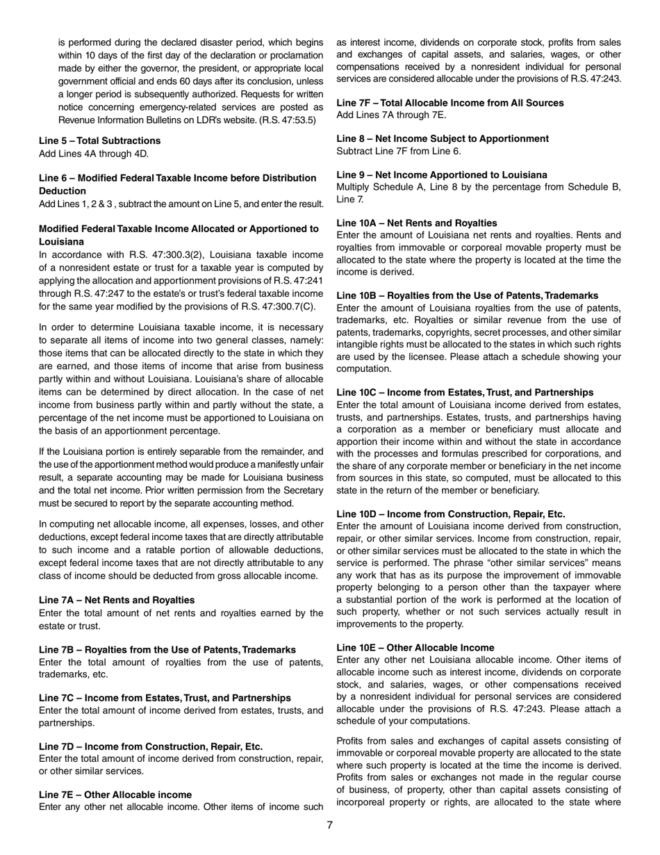 Instructions for Form IT-541 Fiduciary Income Tax Return - Louisiana, Page 7