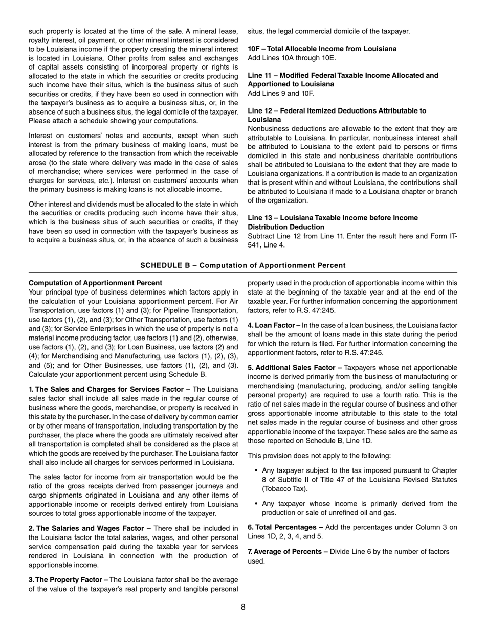 Instructions for Form IT-541 Fiduciary Income Tax Return - Louisiana, Page 8