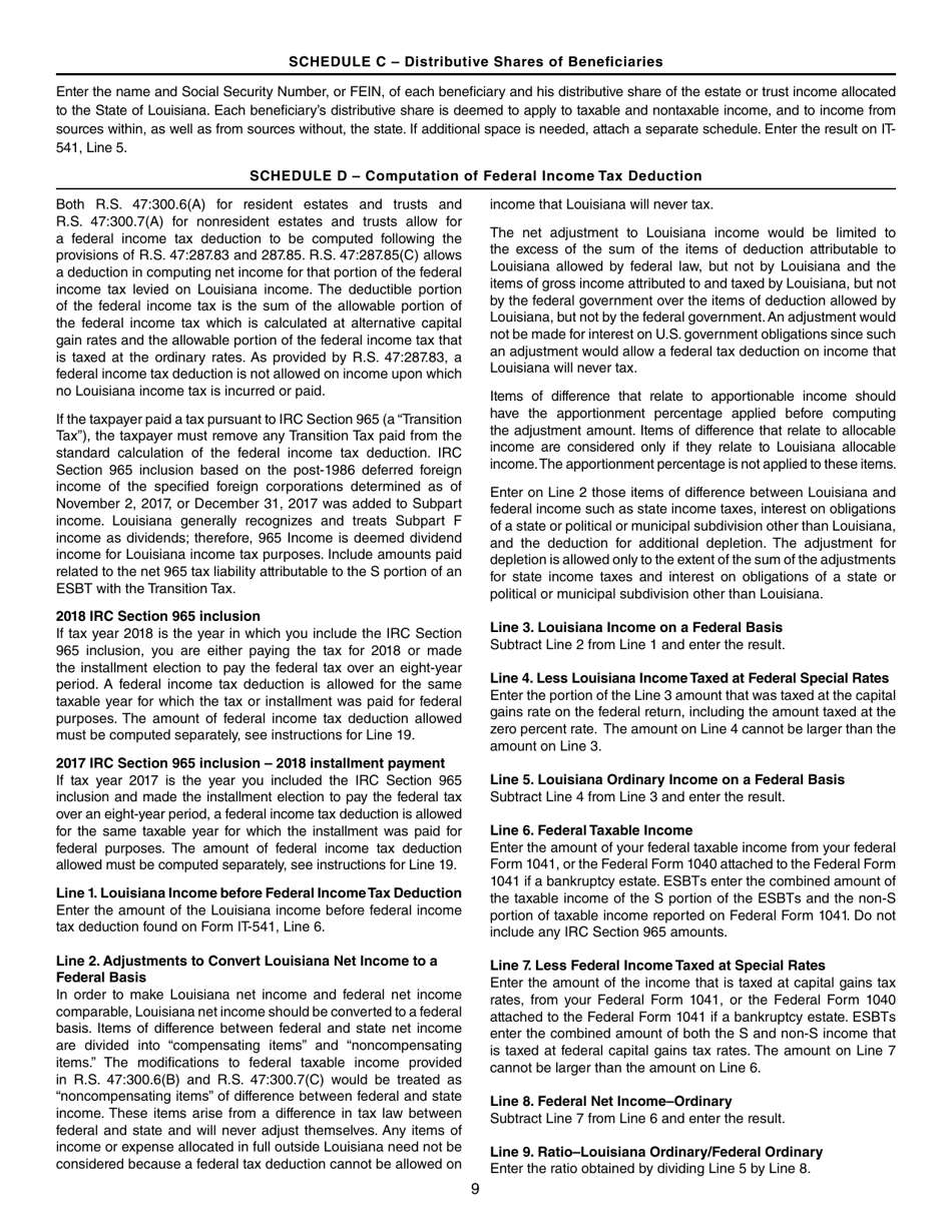 Instructions for Form IT-541 Fiduciary Income Tax Return - Louisiana, Page 9