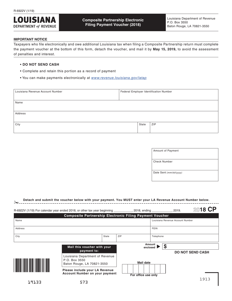 Form R-6922V Composite Partnership Electronic Filing Payment Voucher - Louisiana, Page 1