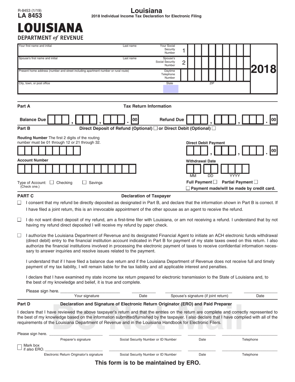 Form R 8453 2018 Fill Out Sign Online And Download Fillable Pdf Louisiana Templateroller 4255