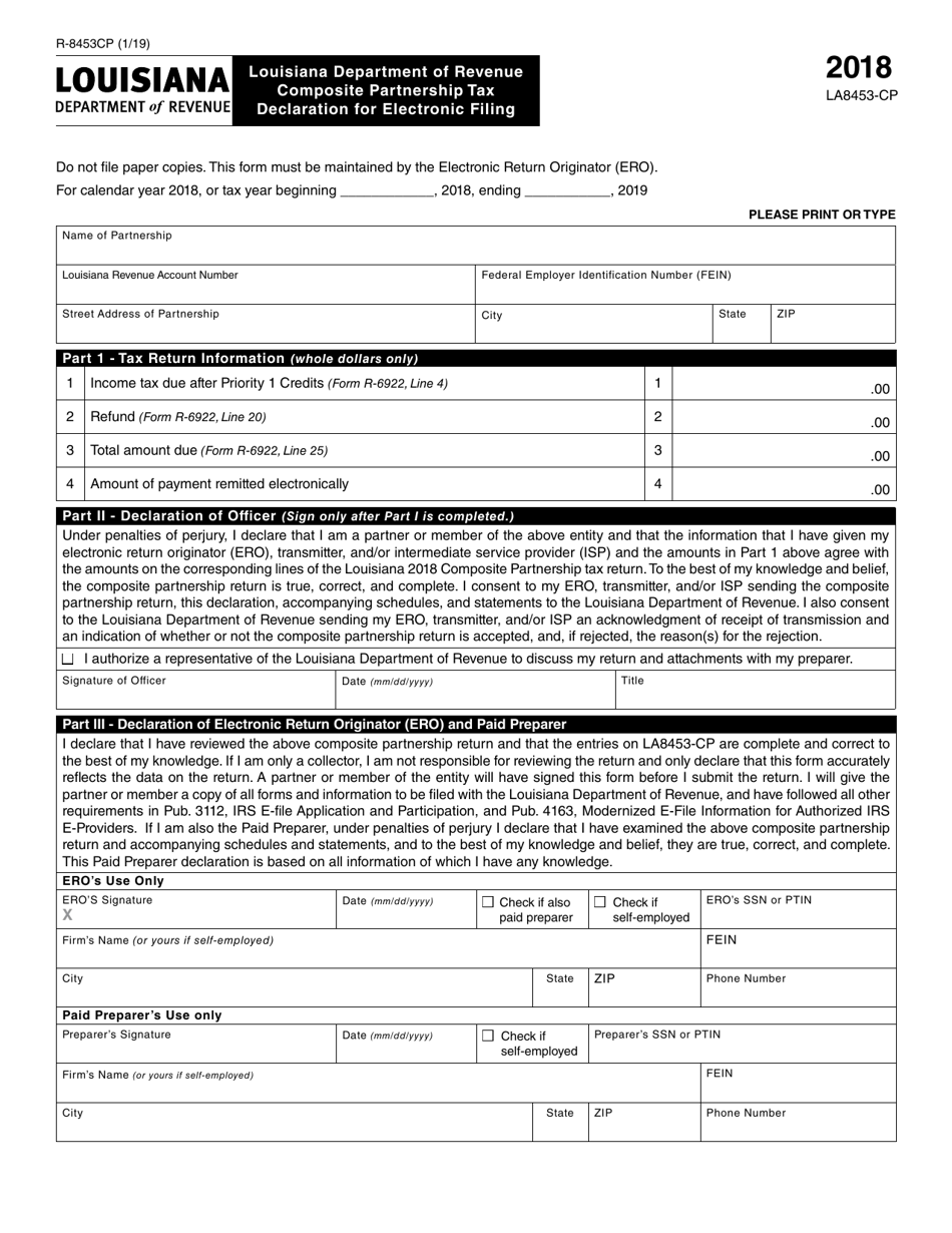 Form R-8453CP Composite Partnership Tax Declaration for Electronic Filing - Louisiana, Page 1