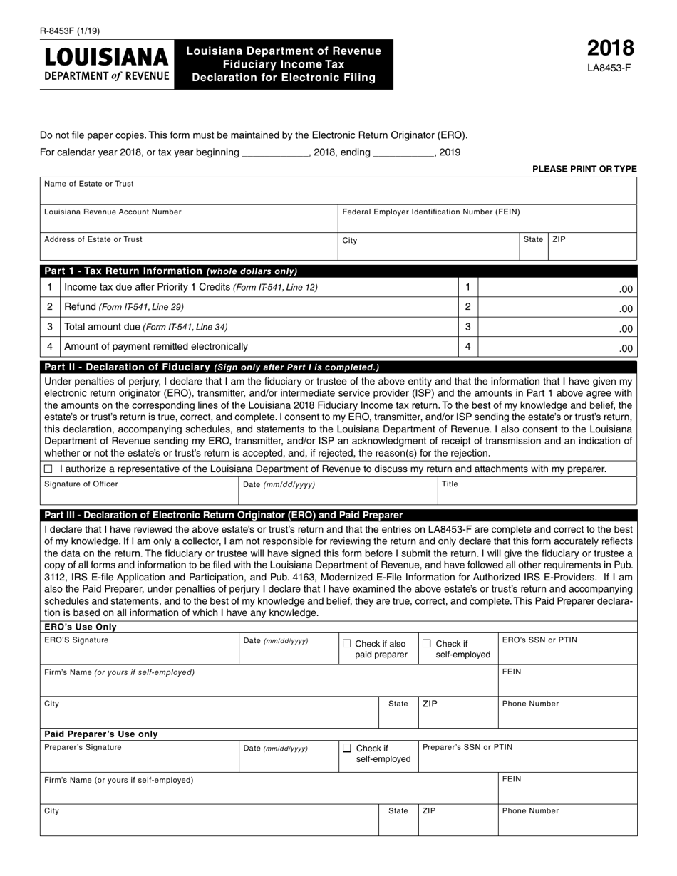 Form R-8453F Fiduciary Income Tax Declaration for Electronic Filing - Louisiana, Page 1