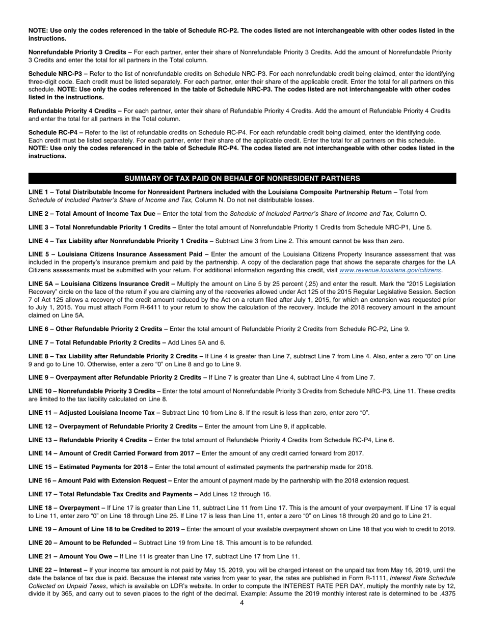 Instructions for Form R-6922 Louisiana Composite Partnership Return - Louisiana, Page 4