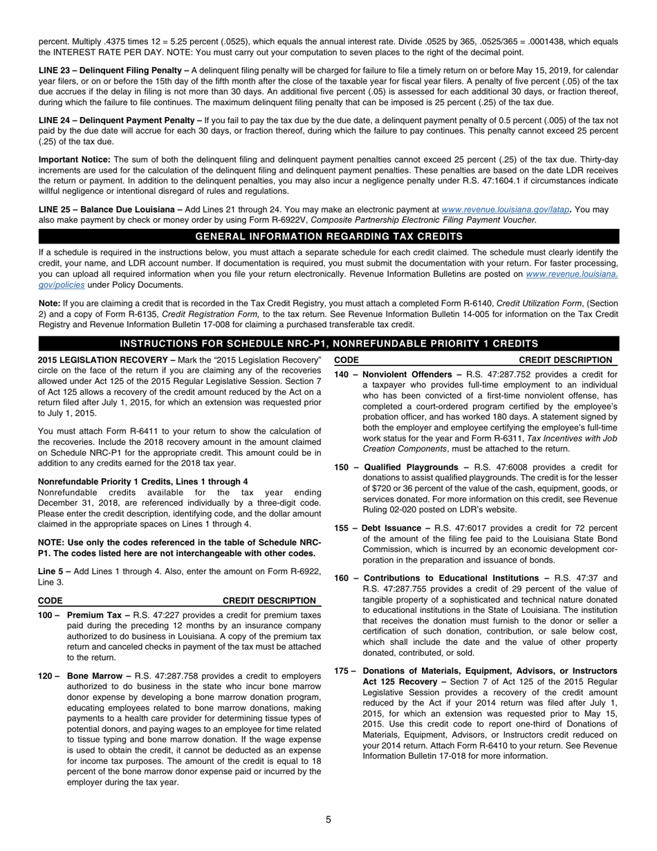 Instructions for Form R-6922 Louisiana Composite Partnership Return - Louisiana, Page 5