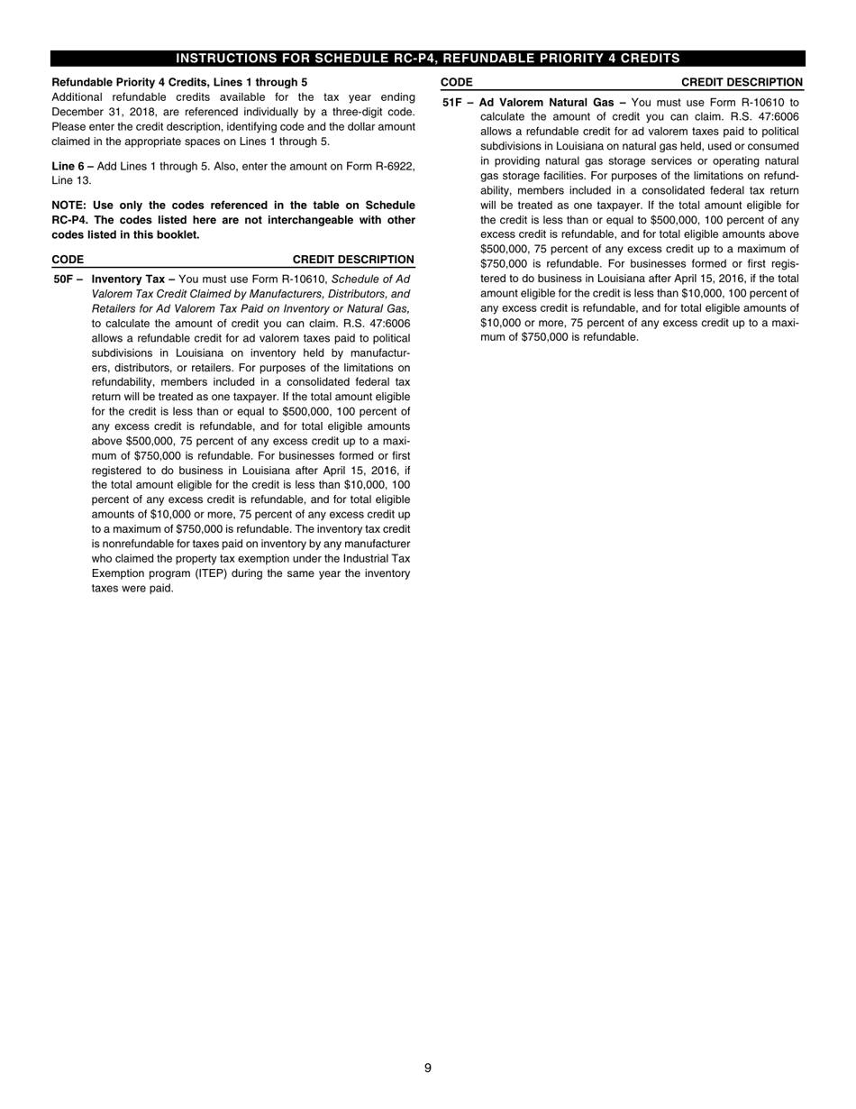 Instructions for Form R-6922 Louisiana Composite Partnership Return - Louisiana, Page 9