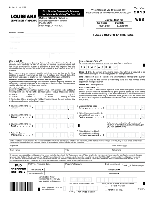Form L-1 (R-1201) 2019 Printable Pdf