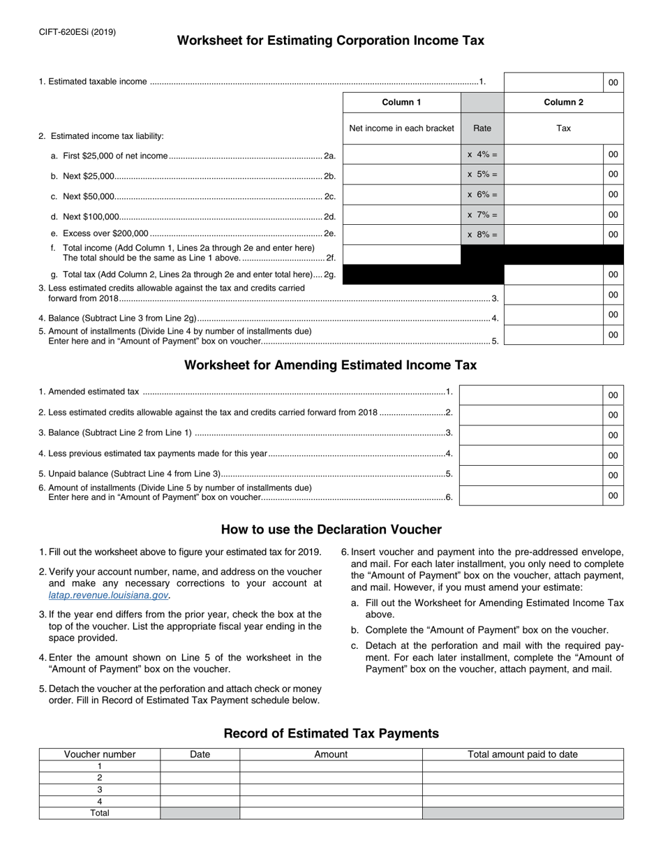 Download Instructions for Form CIFT620ES Louisiana Estimated Tax