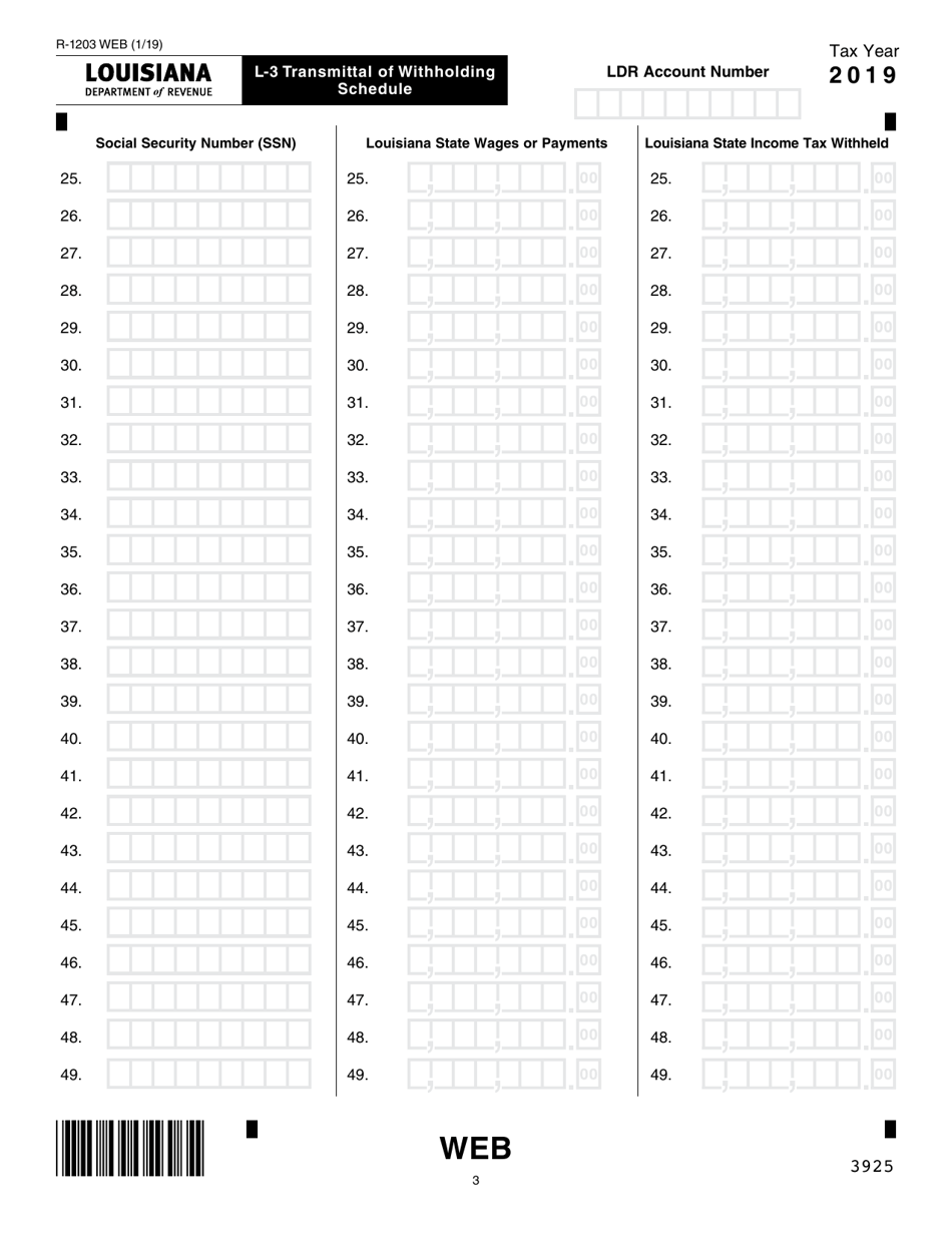 Form L-3 (R-1203 WEB) Transmittal of Withholding Tax Statements - Louisiana, Page 3