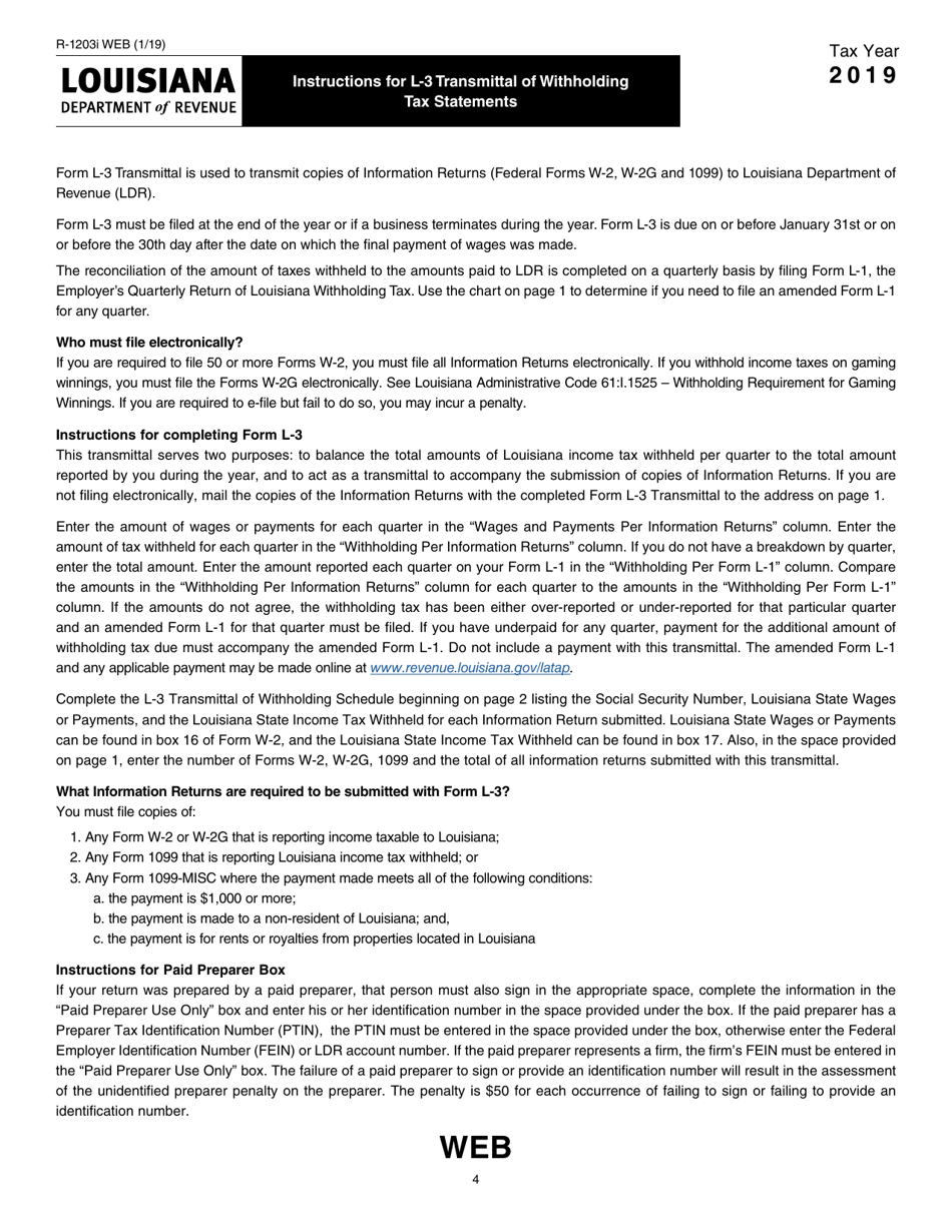 Form L-3 (R-1203 WEB) Transmittal of Withholding Tax Statements - Louisiana, Page 4