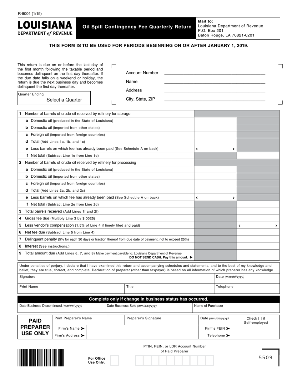 Form R-9004 Oil Spill Contingency Fee Quarterly Return - Louisiana, Page 1