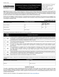 Document preview: Form R-1007 Commercial Producers of Farm-Related Products - Louisiana Sales Tax Exemption Certificate - Louisiana
