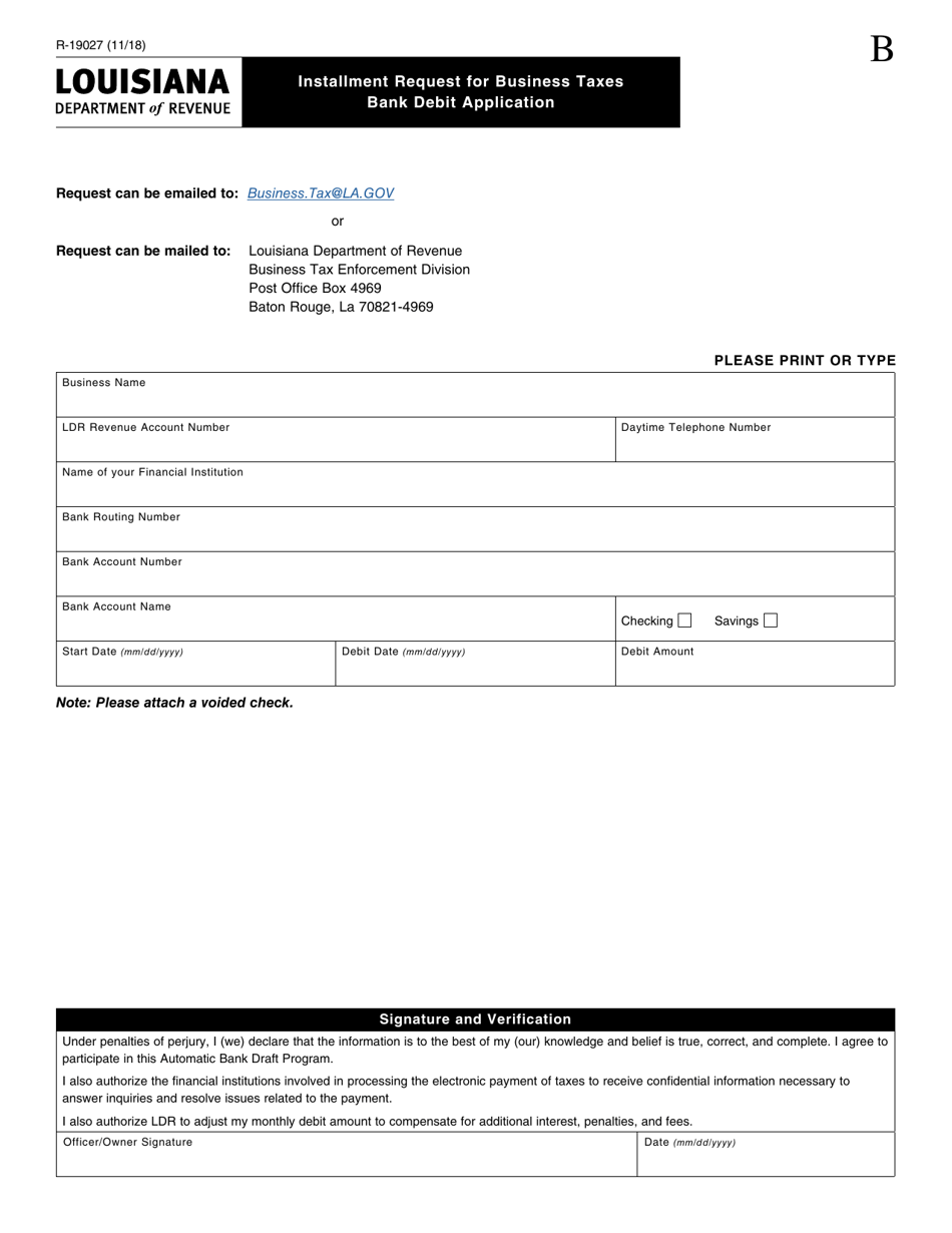 Form R-19027 Installment Request for Business Taxes - Louisiana, Page 3