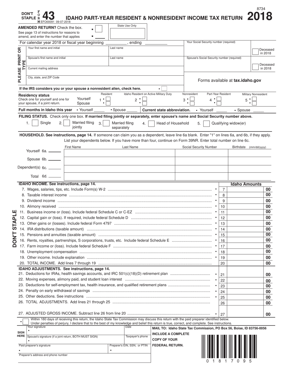 Form EFO00091 (43) 2018 Fill Out, Sign Online and Download Fillable