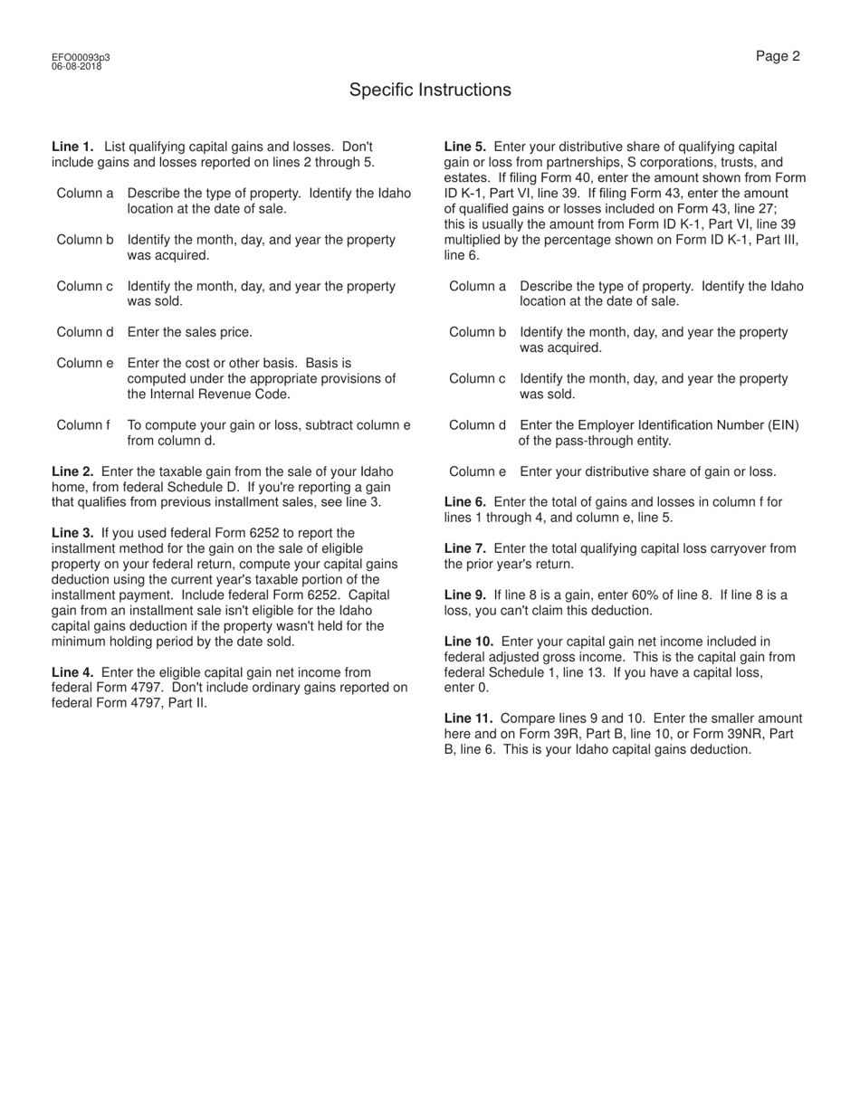 Form EFO00093 (CG) Idaho Capital Gains Deduction - Idaho, Page 3