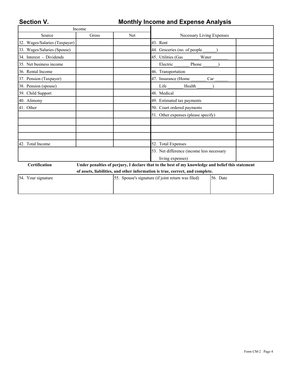 Form CM-2 Statement of Financial Condition and Other Information - for Individuals - Hawaii, Page 4
