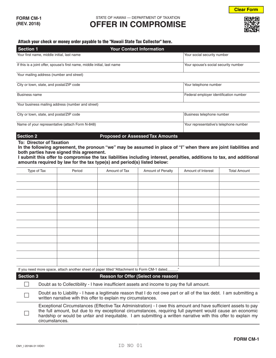 Form CM-1 Offer in Compromise - Hawaii, Page 1