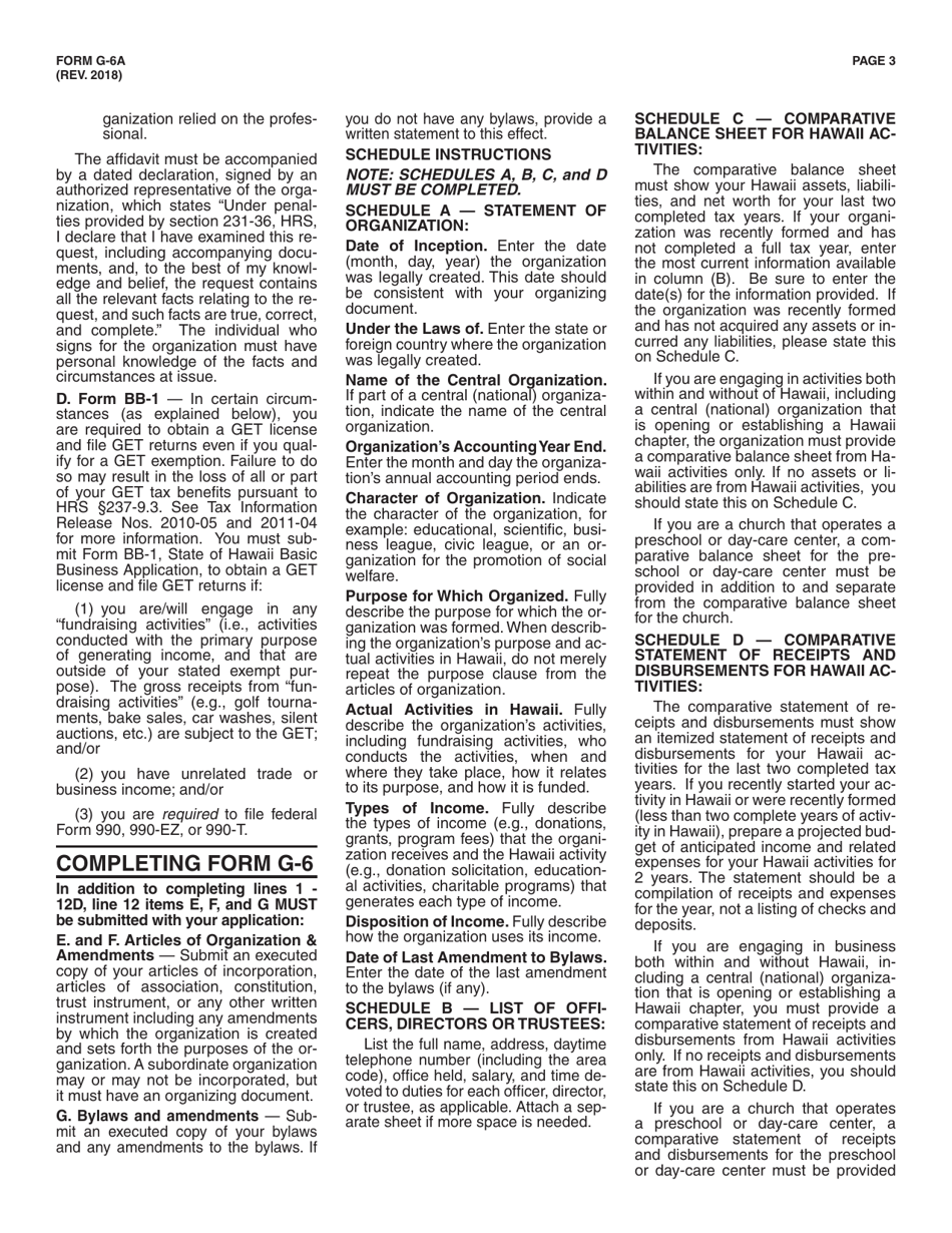 Instructions for Form G-6, G-6S Application for Exemption From General Excise Taxes - Hawaii, Page 3