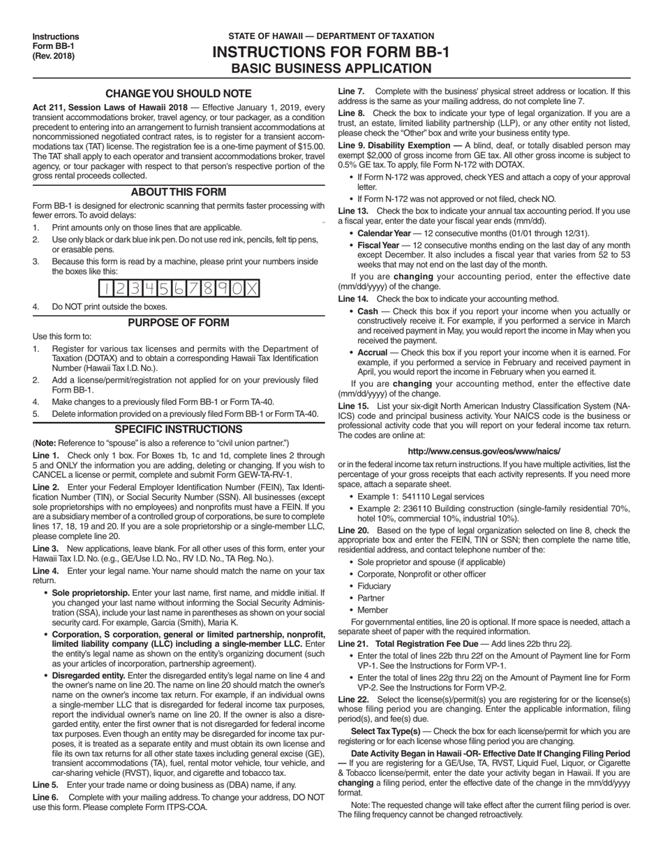 Form BB-1 Basic Business Application - Hawaii, Page 3