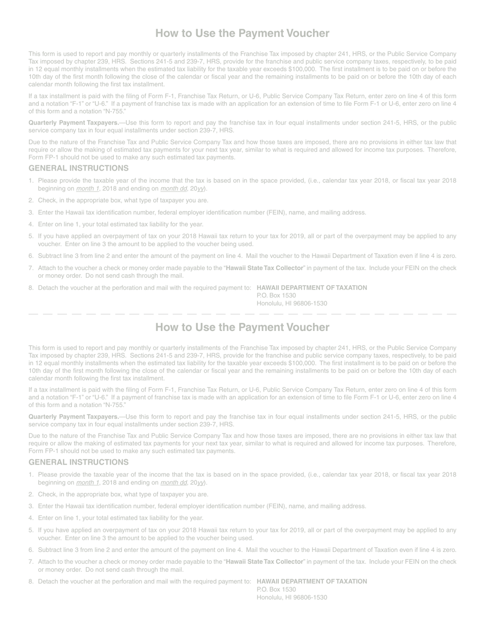 Form FP-1 Franchise Tax or Public Service Company Tax Installment Payment Voucher - Hawaii, Page 6