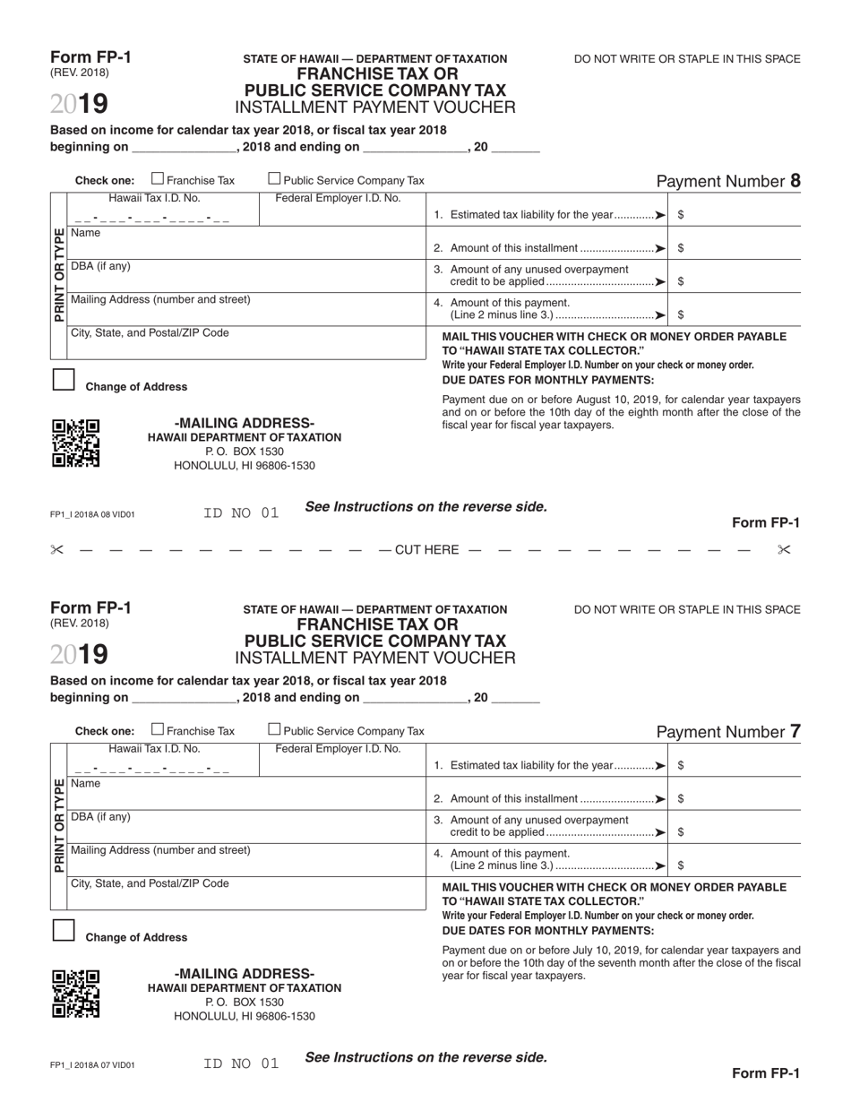 Form FP-1 Franchise Tax or Public Service Company Tax Installment Payment Voucher - Hawaii, Page 7