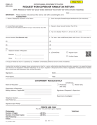 Document preview: Form L-72 Request for Copies of Hawaii Tax Return - Hawaii