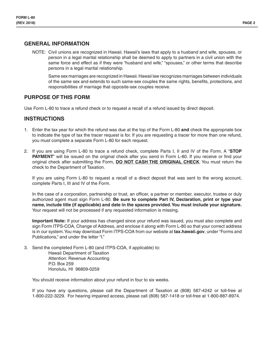 Form L-80 Tracer Request - Hawaii, Page 2
