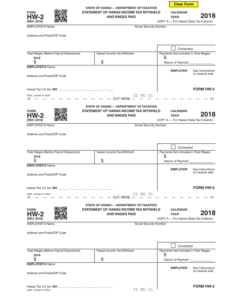 Form HW-2 Statement of Hawaii Income Tax Withheld and Wages Paid - Hawaii, Page 1
