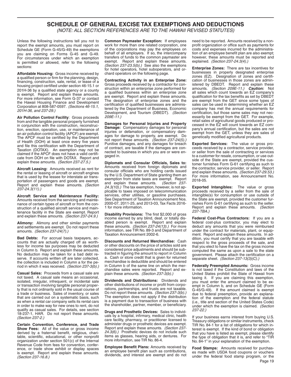 Instructions for Form G-45, G-49 - Hawaii, Page 19
