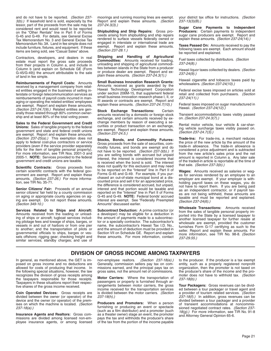 Instructions for Form G-45, G-49 - Hawaii, Page 21