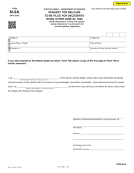 Form M-6A Request for Release to Be Filed for Decedents Dying After June 30, 1983 - Hawaii
