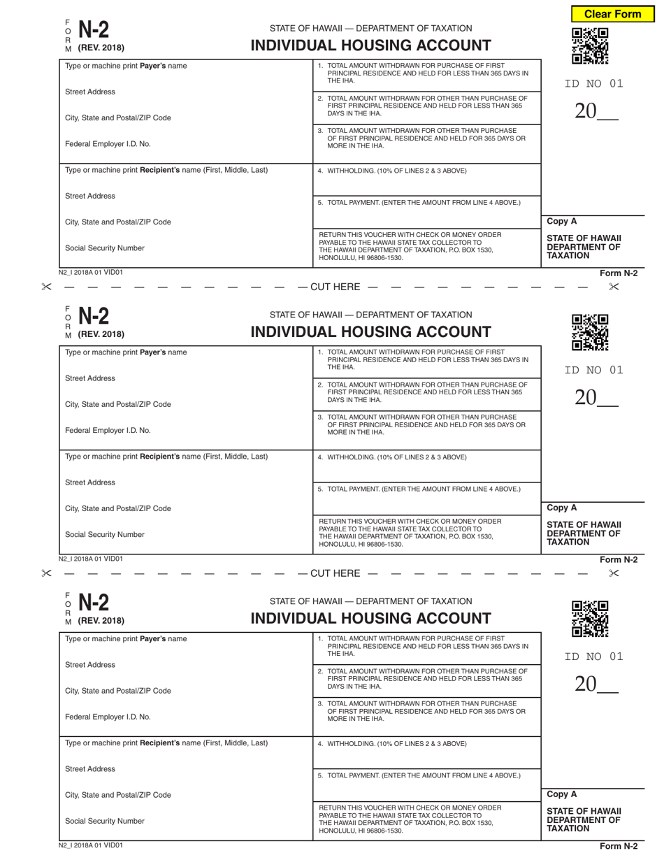Form N2 Download Fillable PDF or Fill Online Individual Housing Account, Hawaii Templateroller