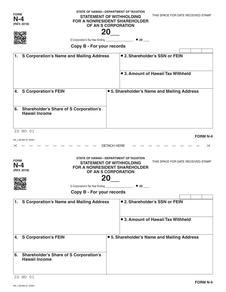 Form N-4 Statement of Withholding for a Nonresident Shareholder of an S Corporation - Hawaii, Page 3