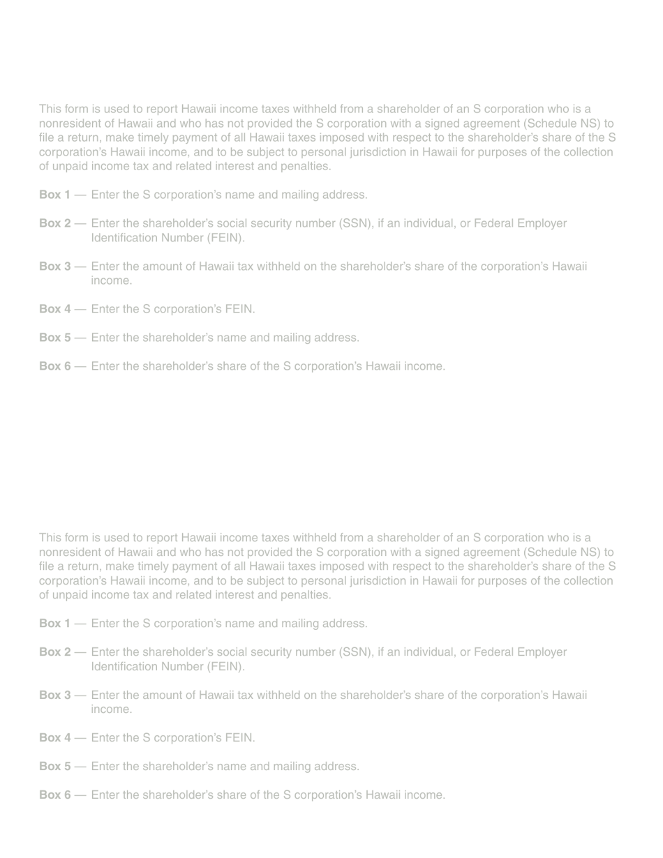 Form N-4 Statement of Withholding for a Nonresident Shareholder of an S Corporation - Hawaii, Page 4