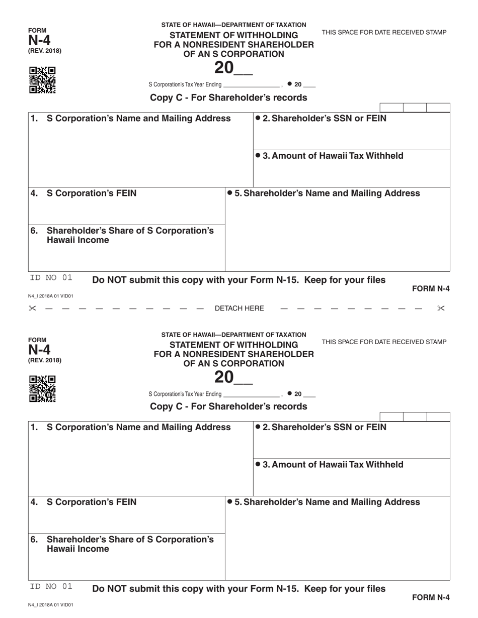 Form N-4 Statement of Withholding for a Nonresident Shareholder of an S Corporation - Hawaii, Page 5