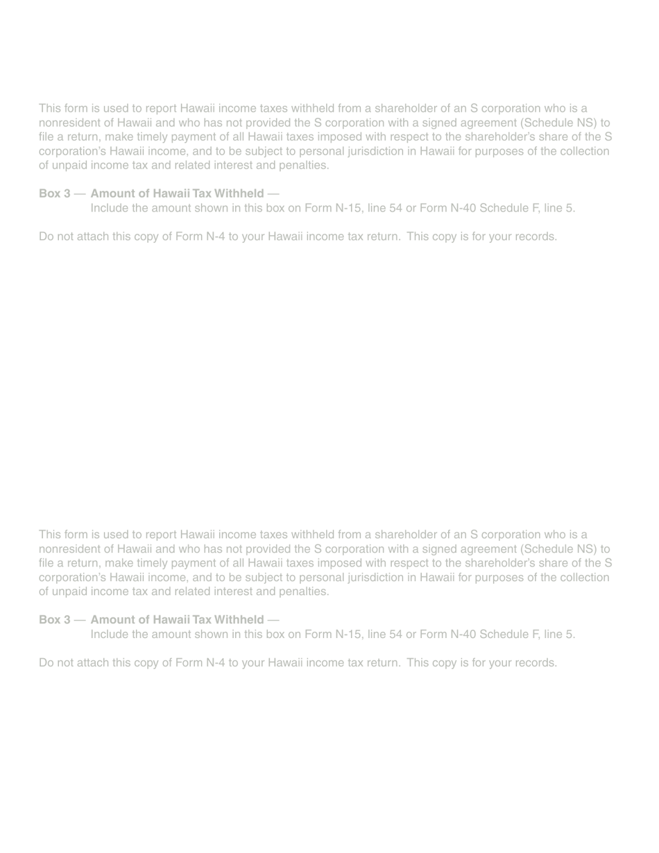 Form N-4 Statement of Withholding for a Nonresident Shareholder of an S Corporation - Hawaii, Page 6