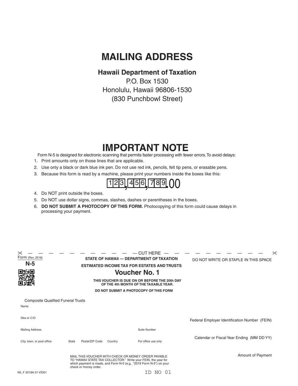 Form N-5 Declaration of Estimated Income Tax for Estates and Trusts - Hawaii, Page 2
