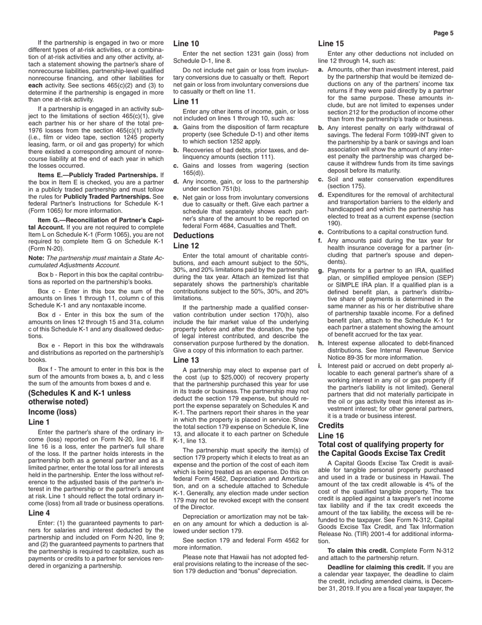 Instructions for Form N-20 Partnership Return of Income - Hawaii, Page 5