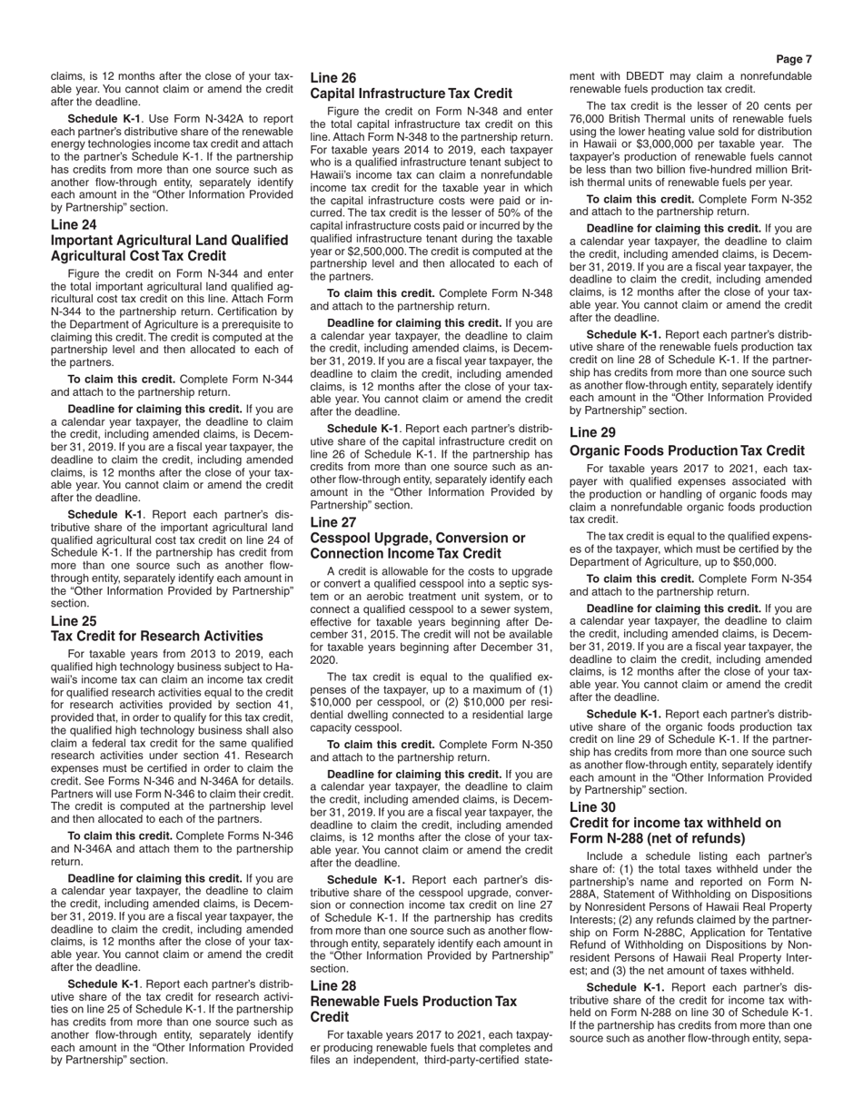 Instructions for Form N-20 Partnership Return of Income - Hawaii, Page 7