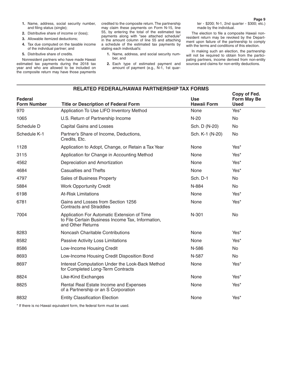 Instructions for Form N-20 Partnership Return of Income - Hawaii, Page 9