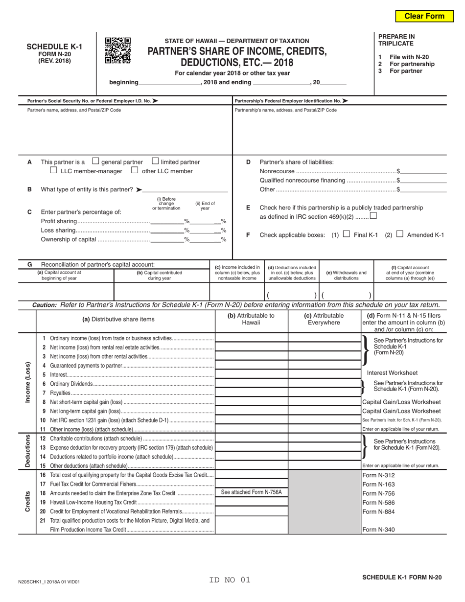 Form N-20 Schedule K-1 - 2018 - Fill Out, Sign Online and Download