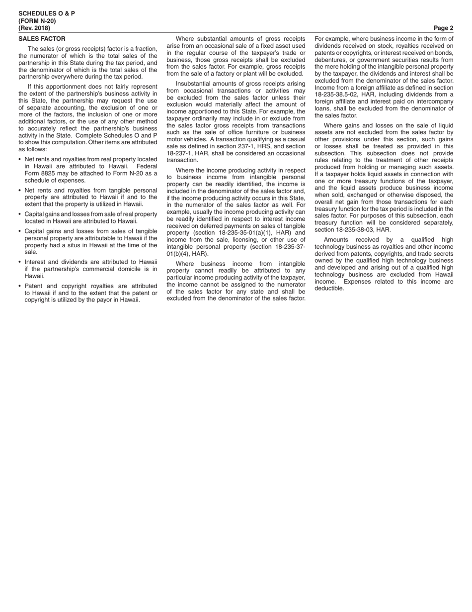 Form N-20 Schedule O, P Allocation and Apportionment of Income - Hawaii, Page 2