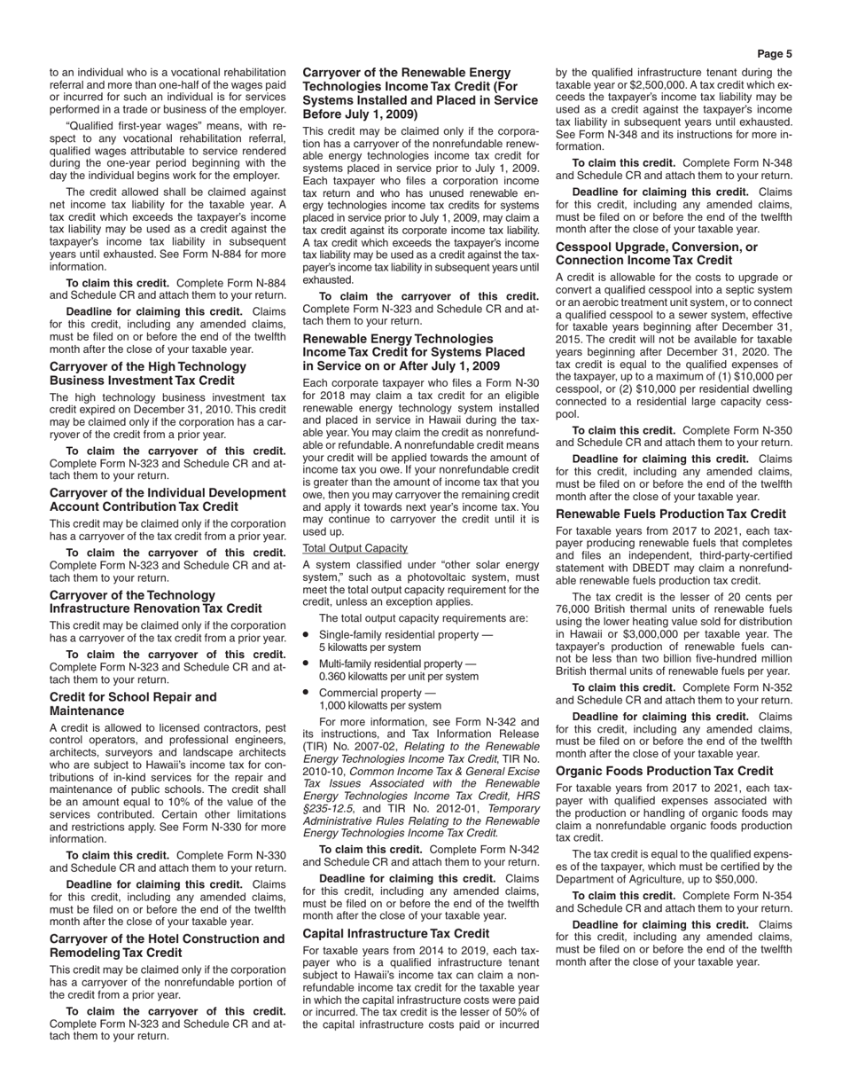 Instructions for Form N-30 Corporation Income Tax Return - Hawaii, Page 5