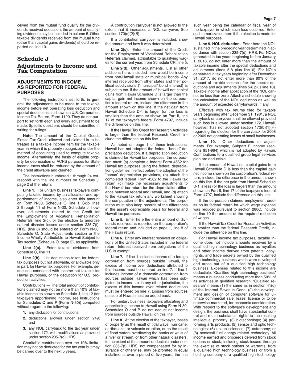 Instructions for Form N-30 Corporation Income Tax Return - Hawaii, Page 7
