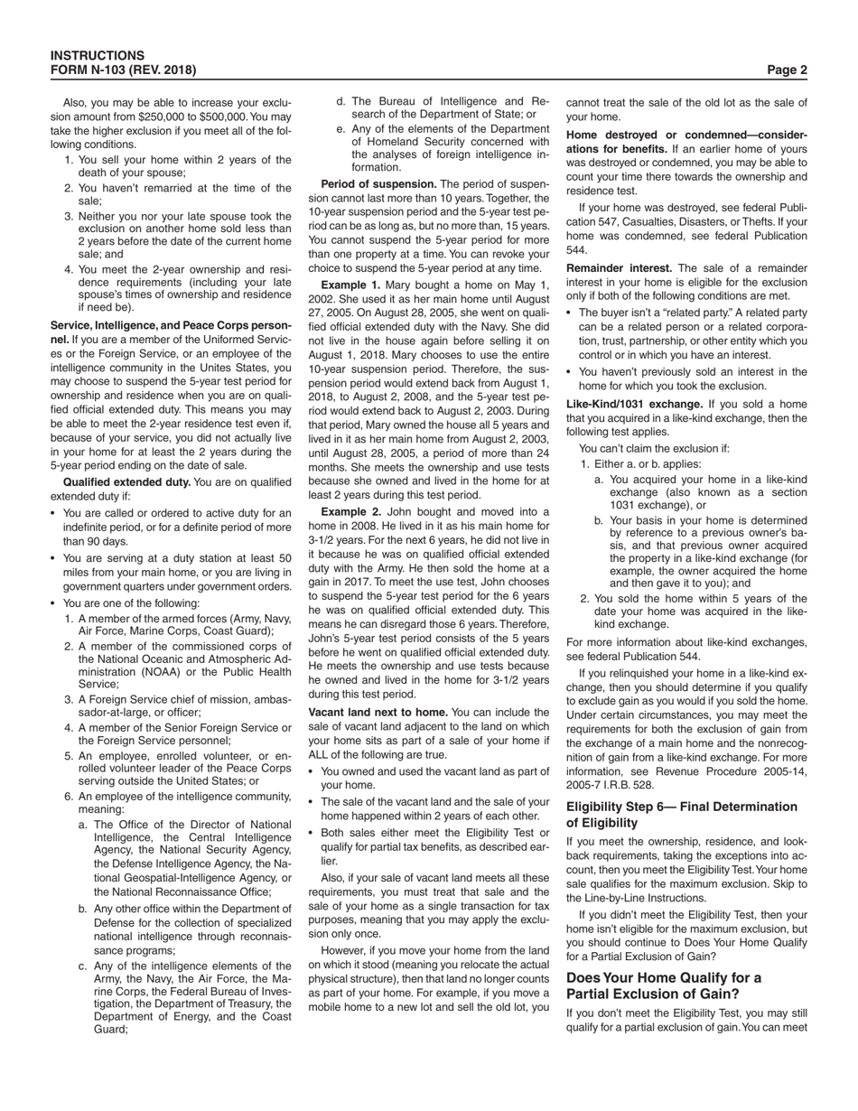 Instructions for Form N-103 Sale of Your Home - Hawaii, Page 2