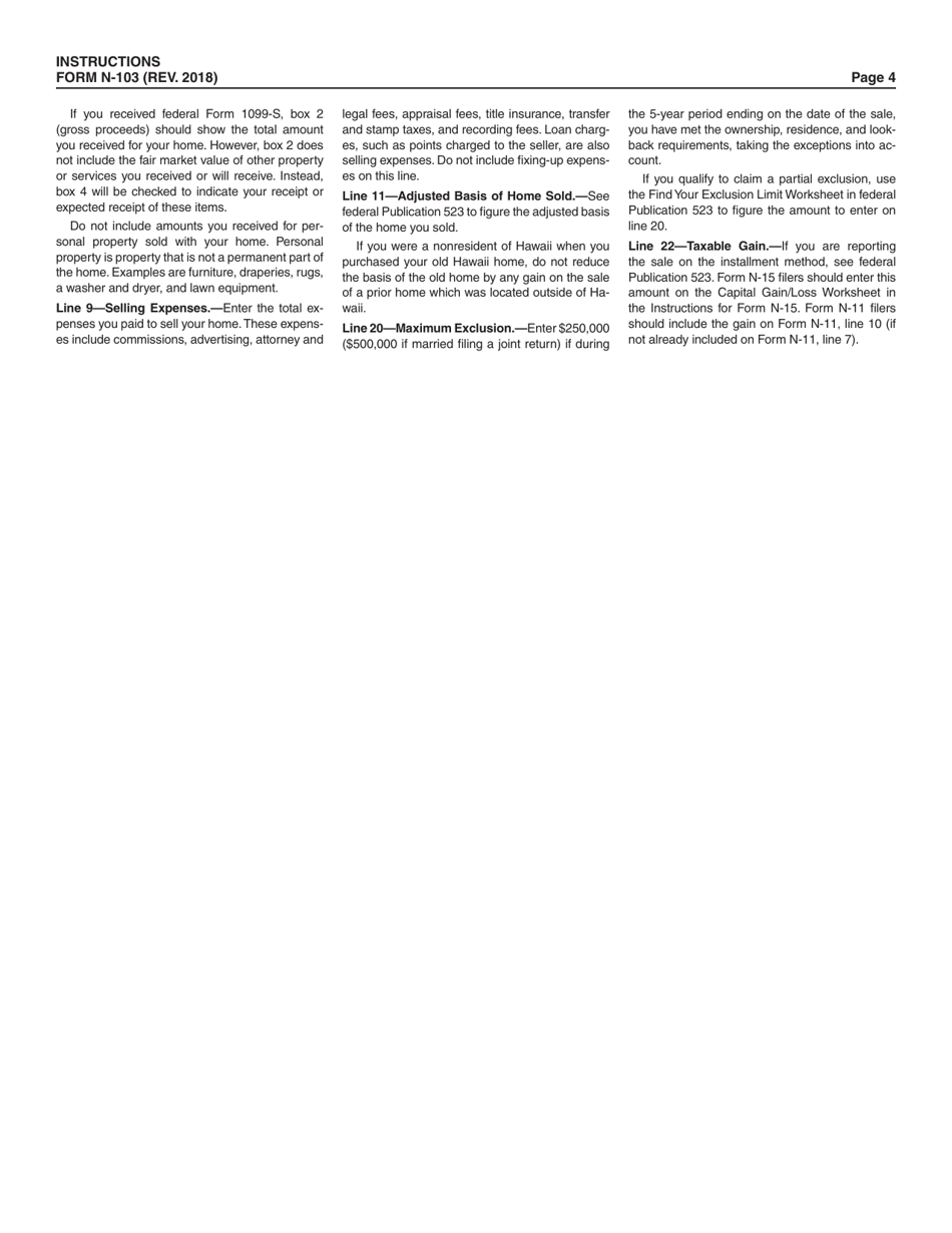 Instructions for Form N-103 Sale of Your Home - Hawaii, Page 4